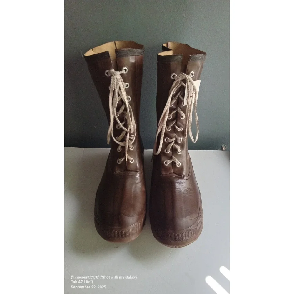 Royal US Rubber‎ Brown Rubber Boots Lace Up Water Mud Rain Workwear Size 13